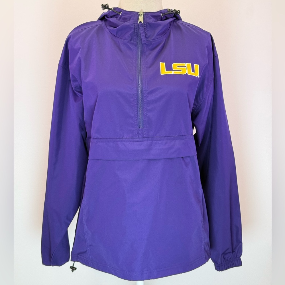 Champion LSU Windbreaker Men's Purple Hooded Half Zip Jacket Size S - Picture 2 of 7
